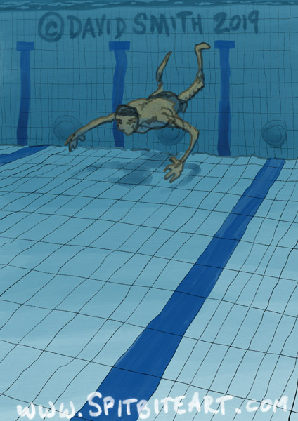 Man swimming underwater, Daily Composition sketch of 30 May 2019 done in Procreate on iPad.